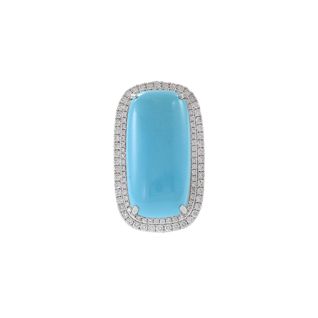 Solid Gold Oblong Turquoise and Diamond Ring
