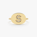 Solid Gold Initial Diamond Signet Ring (7A11E7)