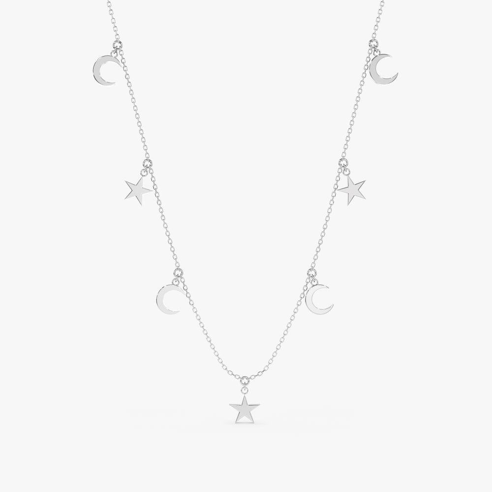 Solid Gold Moon &amp; Star Drop Necklace