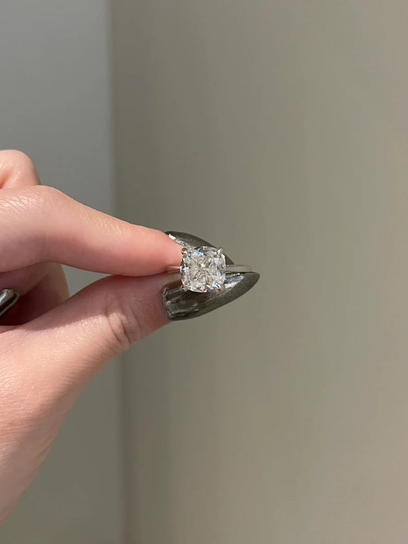 Solid Gold 4ct Cushion Moissanite Engagement Ring For Women