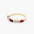 Solid Gold Ruby and Marquise Diamond Alternating Ring