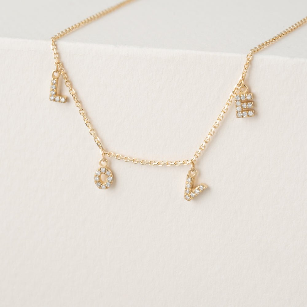 Solid Gold LOVE Diamond Charm Necklace (095802)