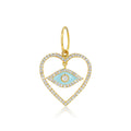 Solid Gold Diamond Open Heart Turquoise Enamel Evil Eye Pendant