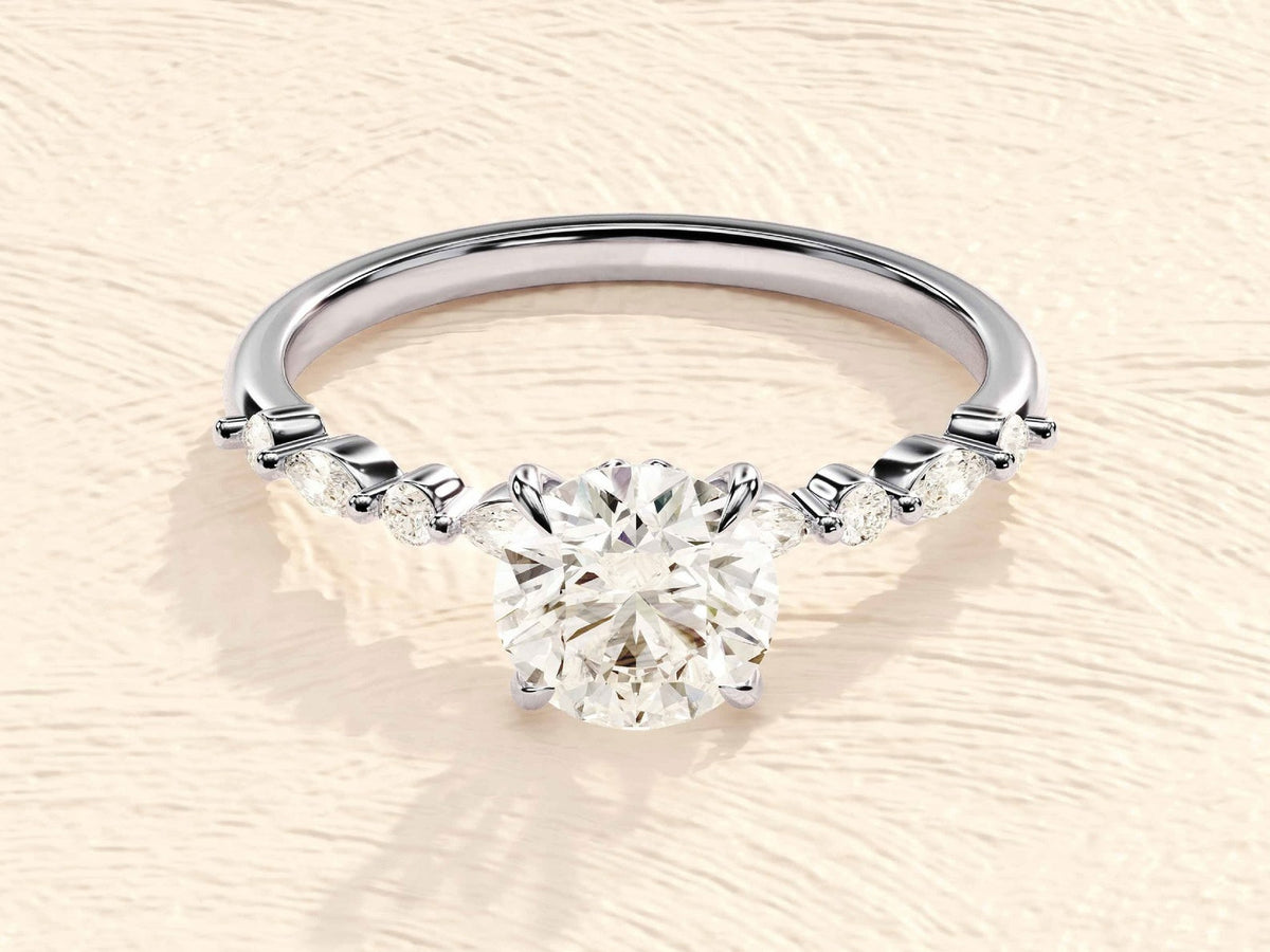 Solid Gold Engagement Ring Round Cut 1 ct Lab Grown Diamond Prong Setting