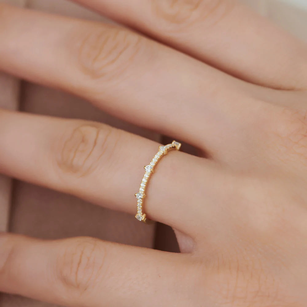 Solid Gold Dainty Stacking Diamond Wedding Band