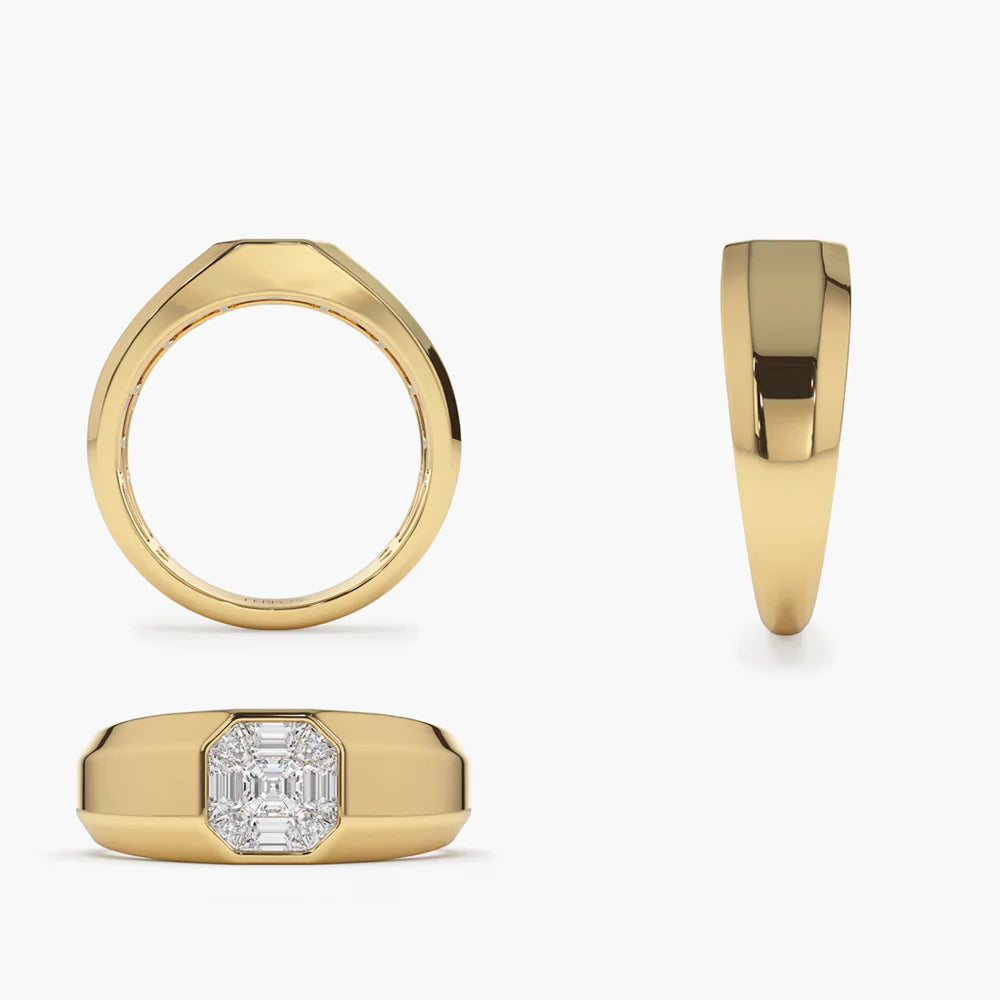 Solid Gold Asscher Cut Illusion Mosaic Solitaire Pinky Ring