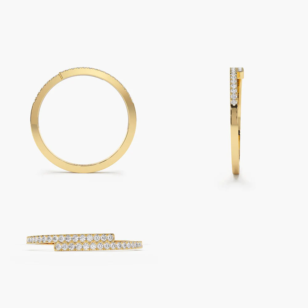 Solid Gold Cross Over Diamond Stackable Ring