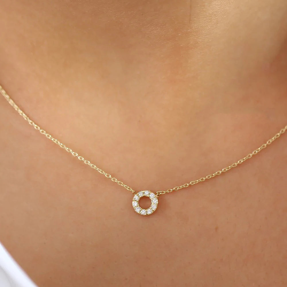Solid Gold Mini Diamond Circle Necklace (924D3E)