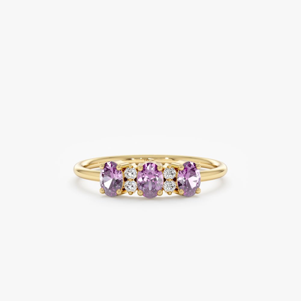 14K Solid Gold Diamond and Oval Amethyst Ring