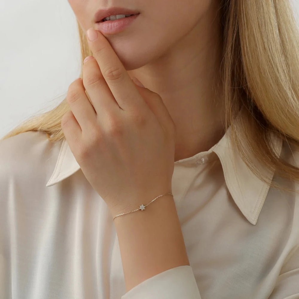 Solid Gold Pave Diamond Star Of David Bracelet