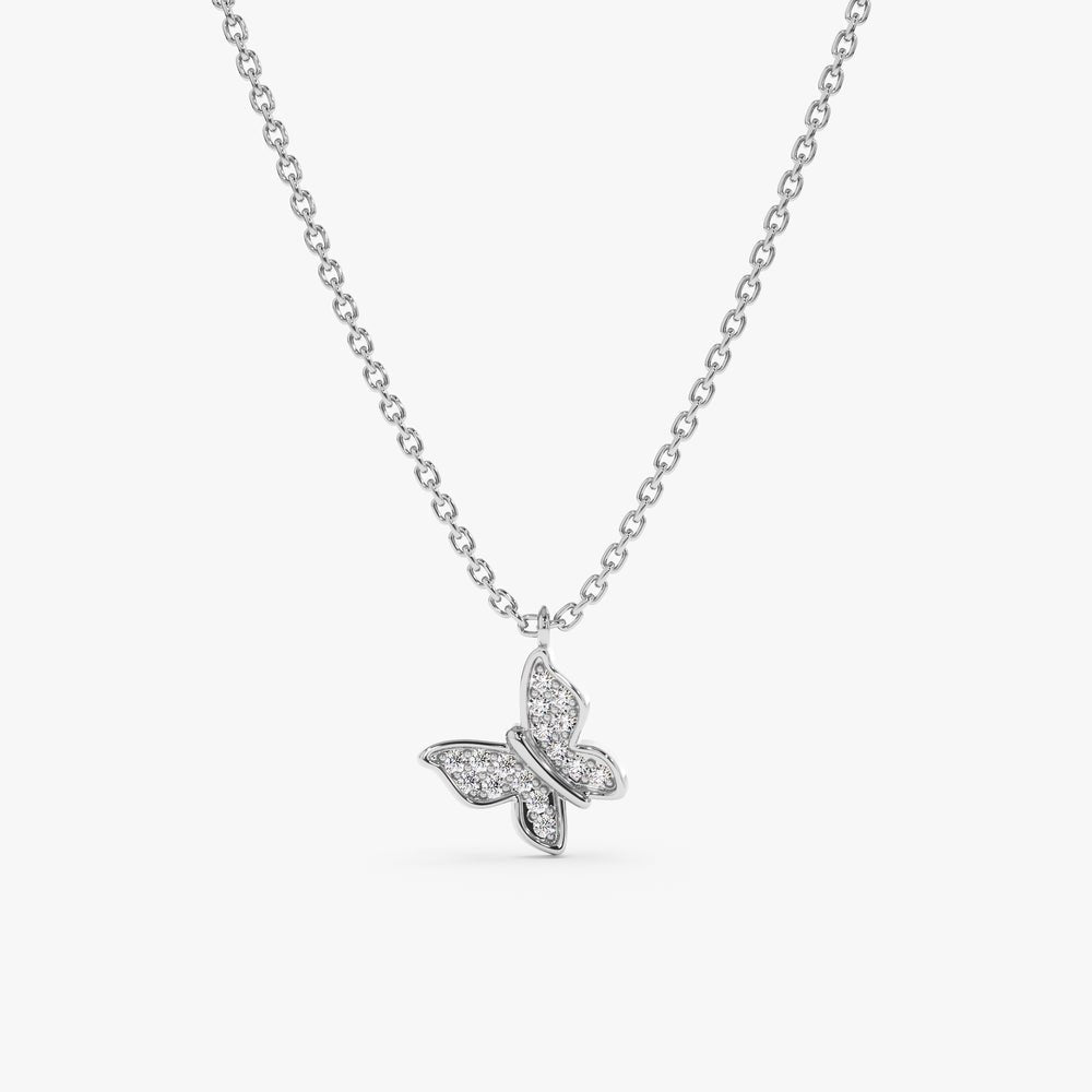 Solid Gold Diamond Butterfly Charm Necklace (F93757)