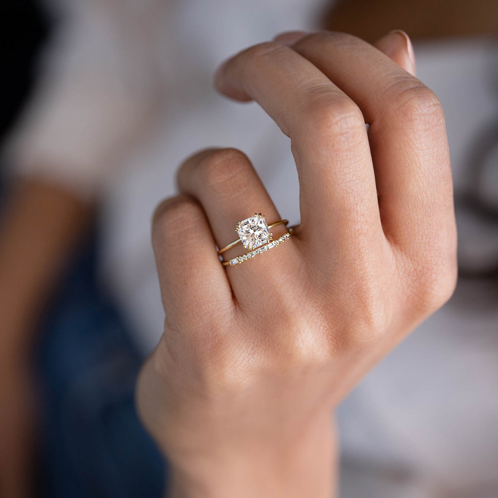 Solid Gold Stacking Baguette Diamond dainty Ring
