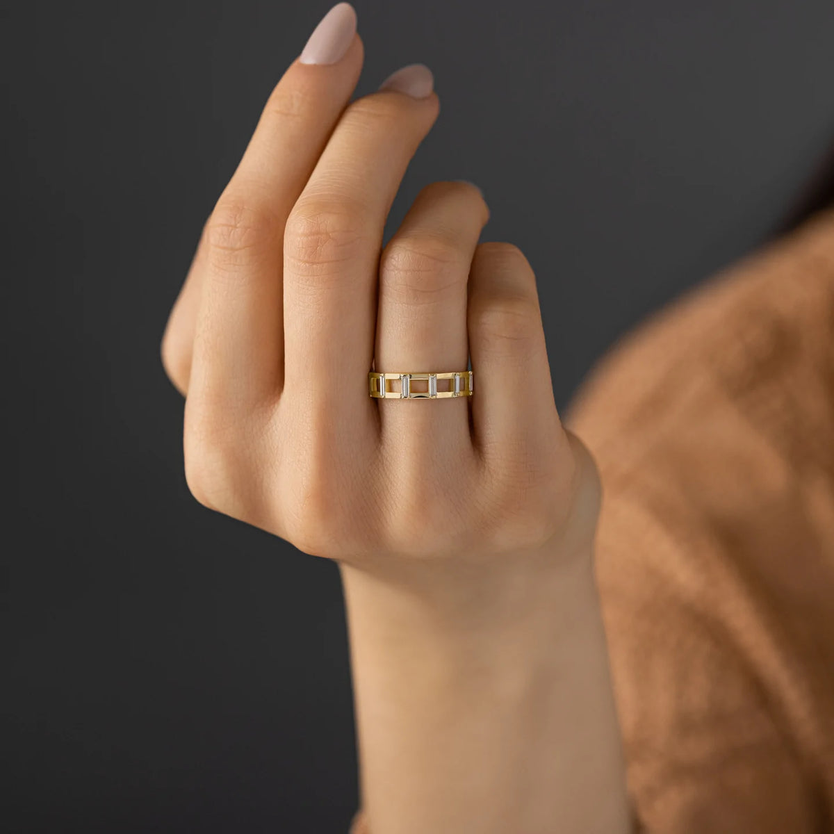 Solid Gold Baguette Ladder Lab-Grown Diamond Ring
