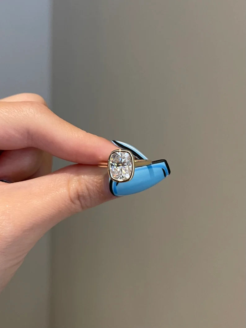 Solid Gold 3 Carat Cushion Cut Moissanite Engagement Ring (B06582)