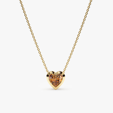 Solid Gold Citrine Heart Necklace (30C974)