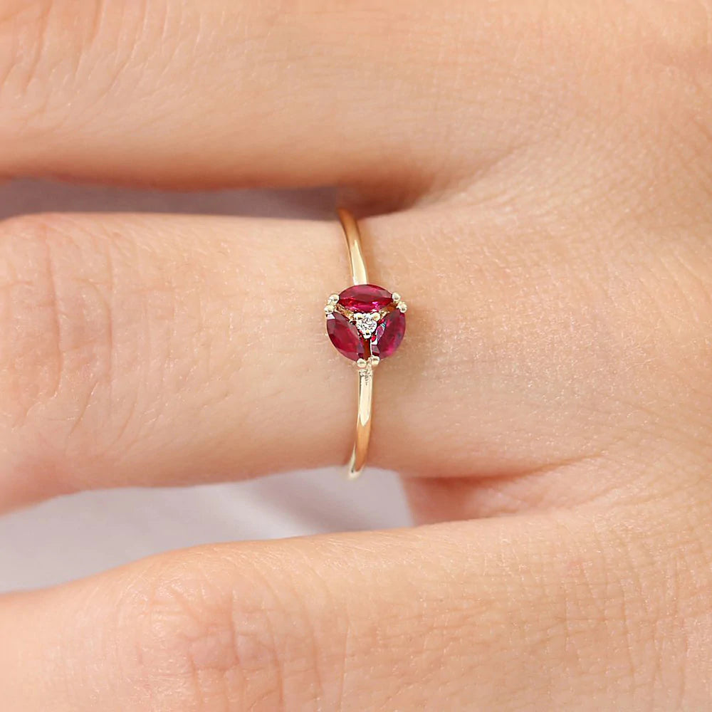 Solid Gold Ruby Cluster Diamond Ring