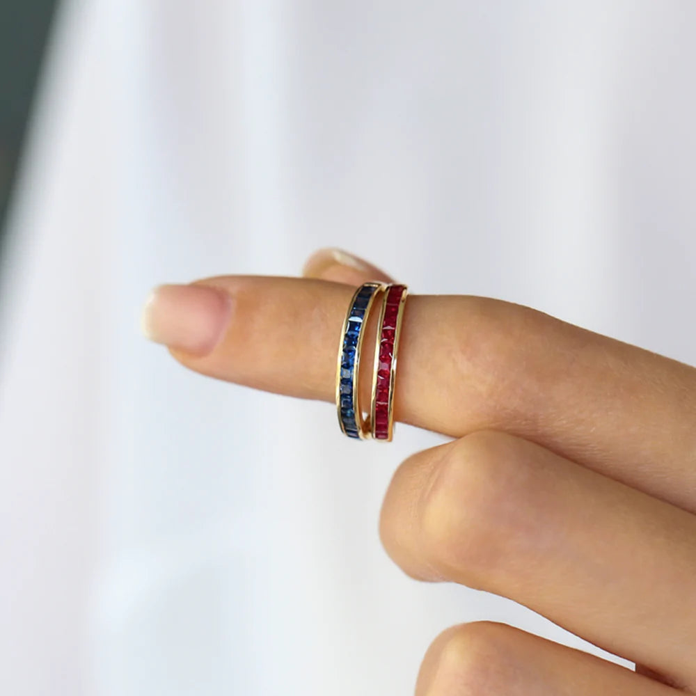 Solid Gold Full Eternity Princess Cut Ruby Ring