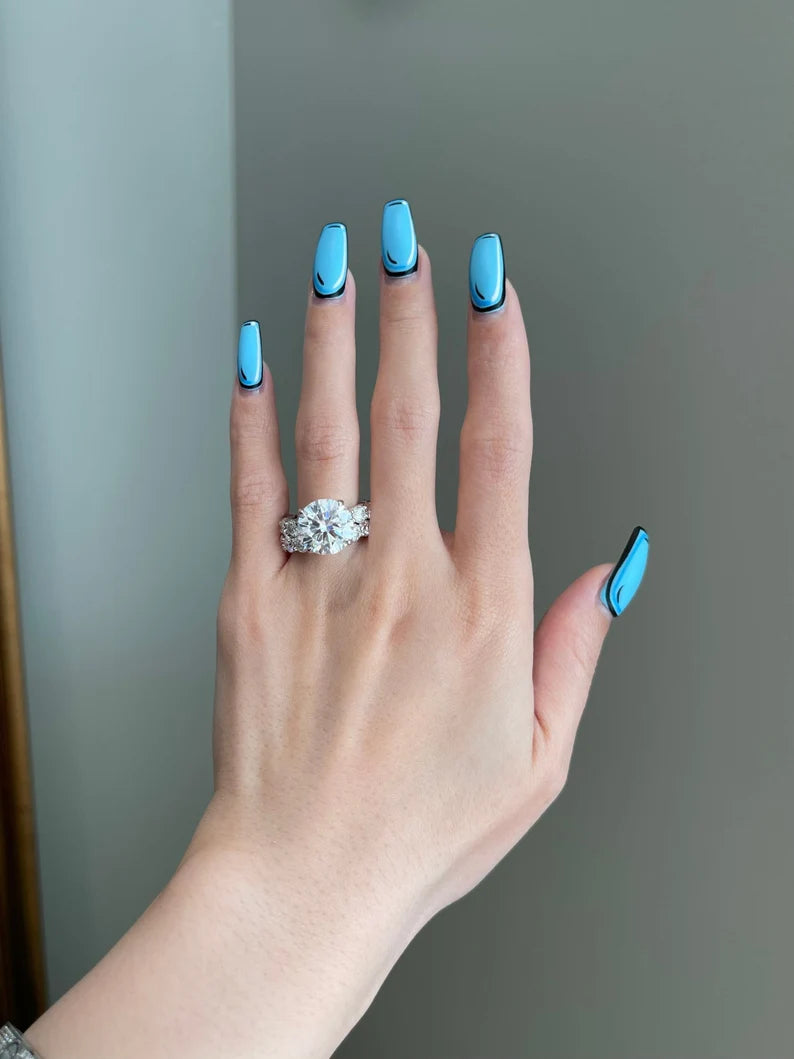 Solid Gold 6 Carat Brilliant Round Moissanite Engagement Ring - Style