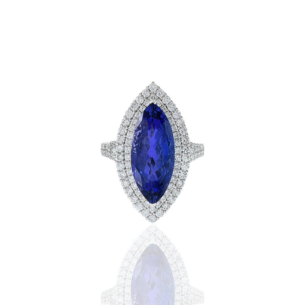 18K Solid Gold 6.81 CT Tanzanite and Diamond Ring