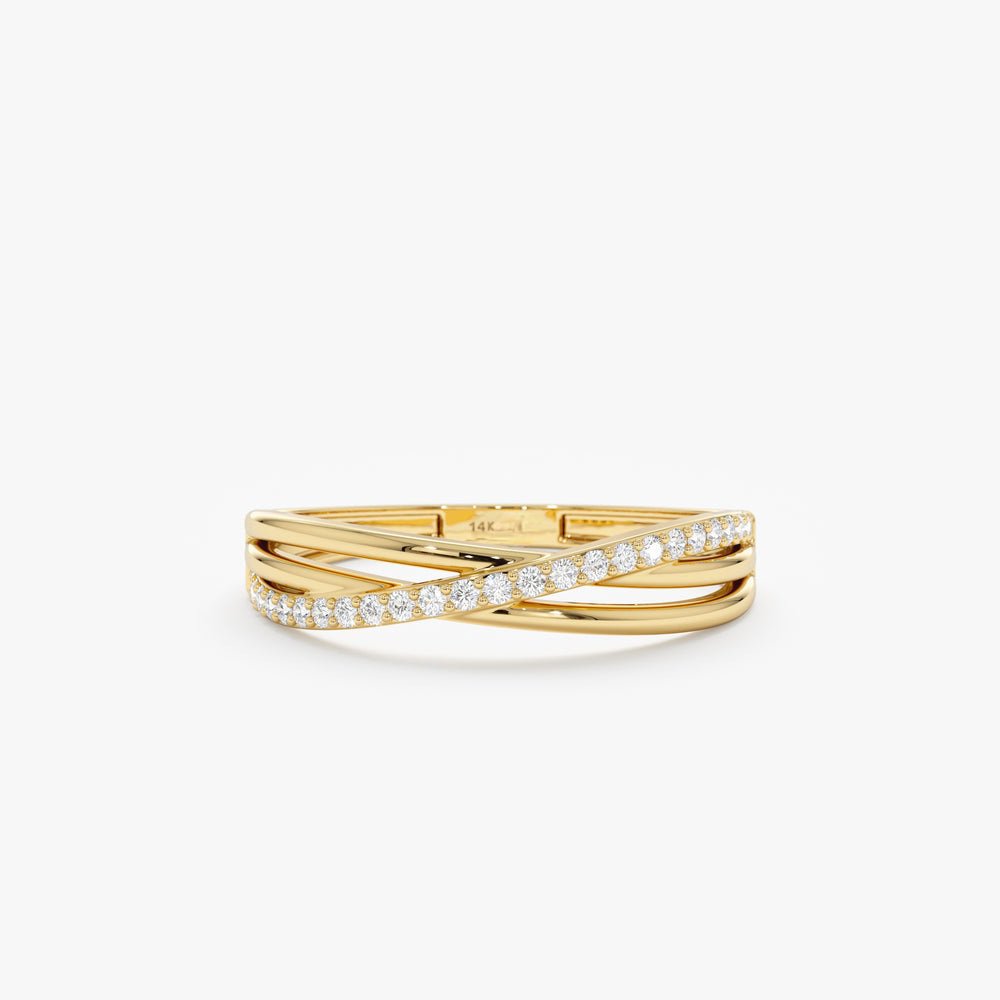 Solid Gold Three Line Diamond Crossover Ring