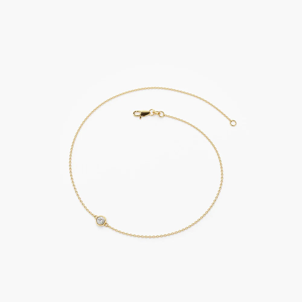 Solid Gold Dainty Lab-Grown Diamond Solitaire Bracelet