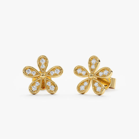 Solid Gold Five Petal Diamond Flower Studs