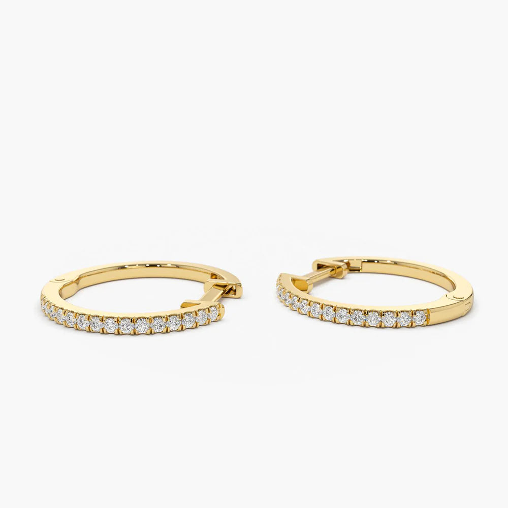 Solid Gold Medium Diamond Hoop Earrings