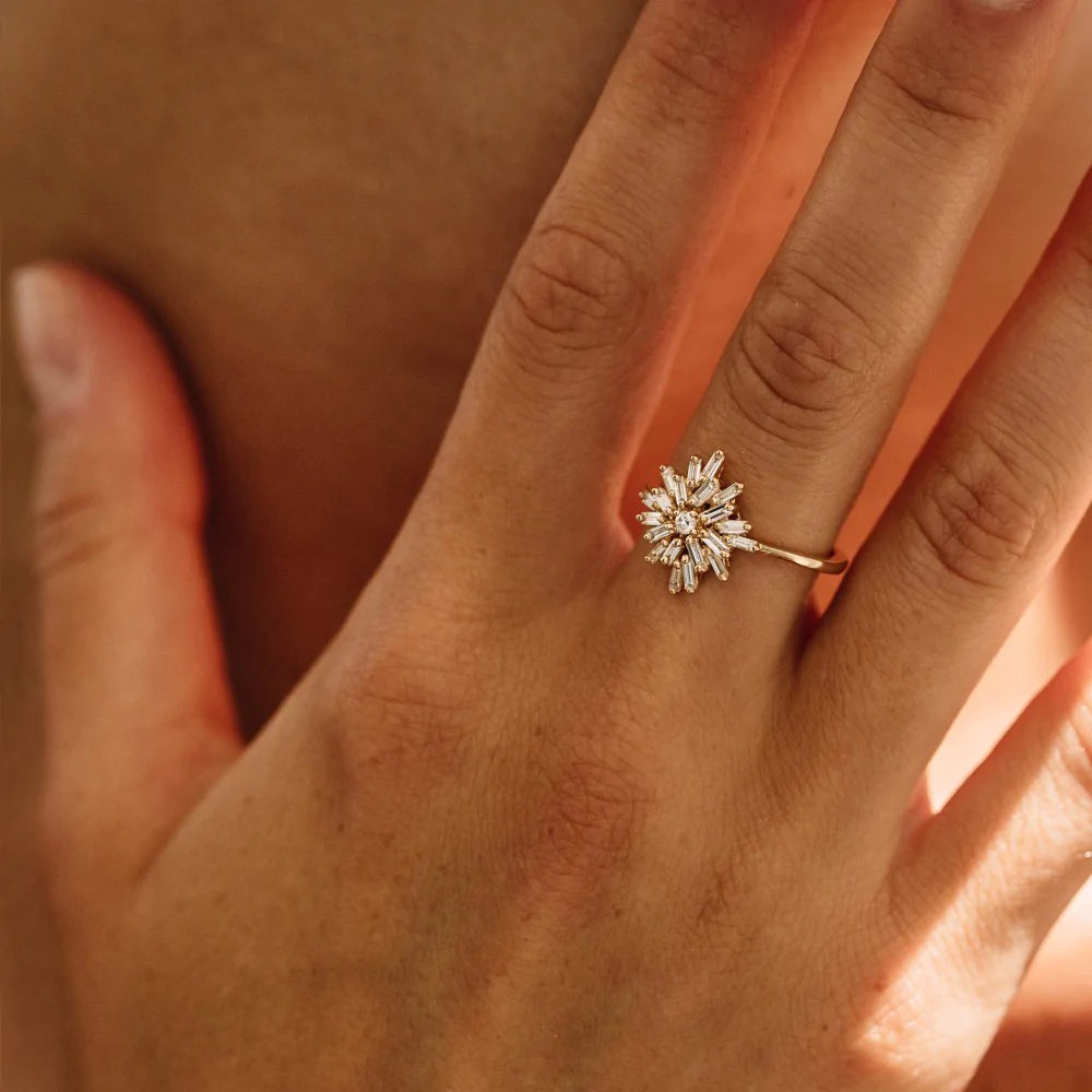 Solid Gold Ballerina Baguette Diamond Cluster Ring