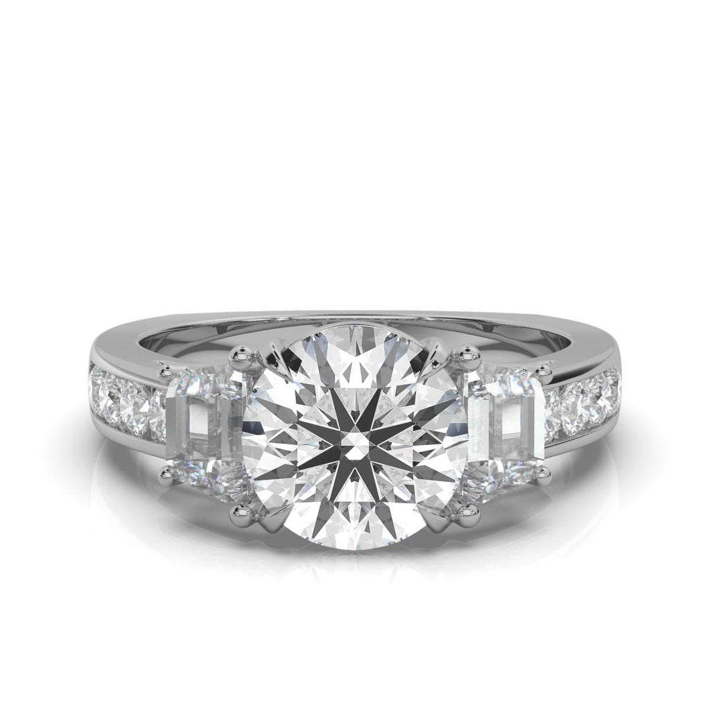 18K Solid Gold 3 CT Three Stone Lab Grown Diamond Engagement Ring