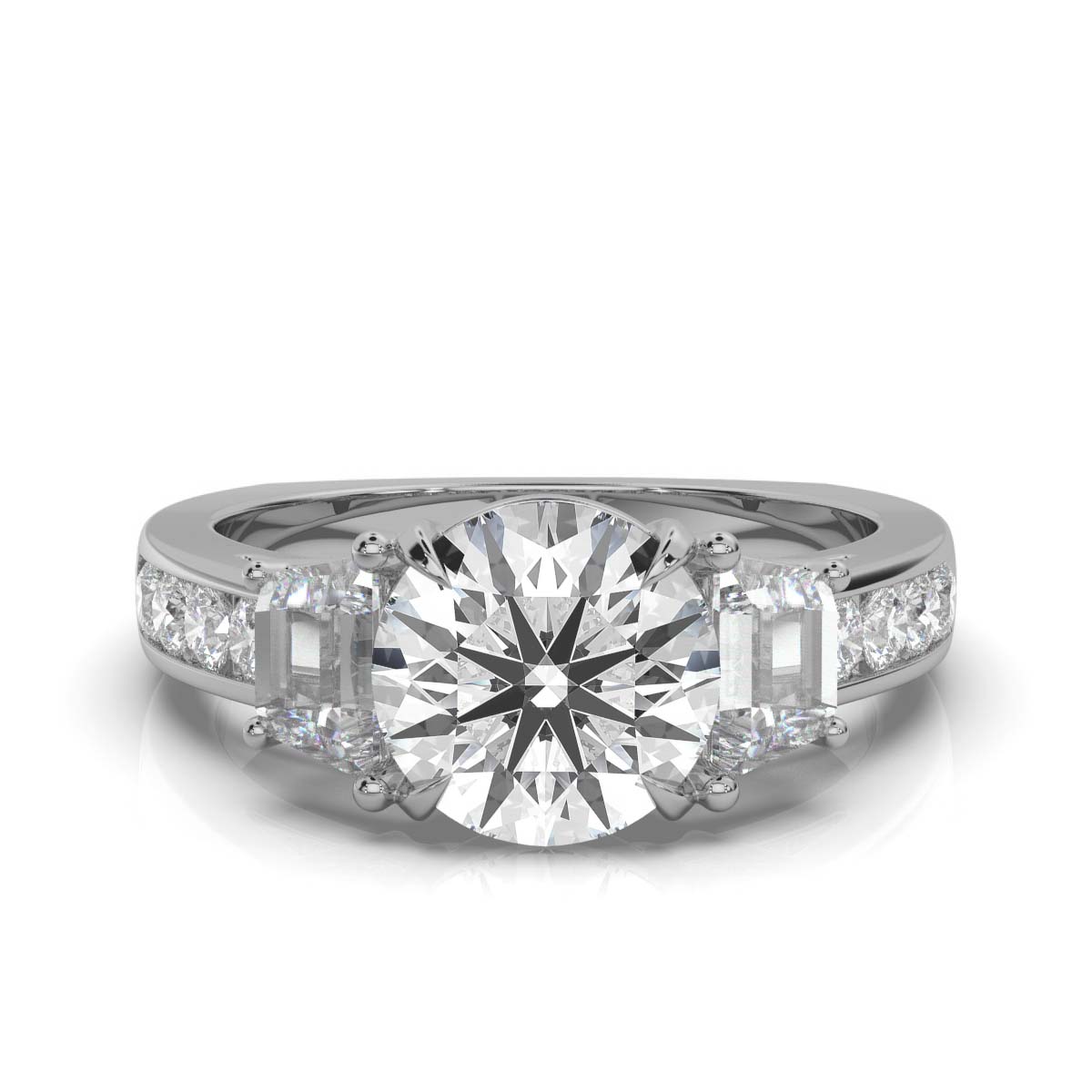 18K Solid Gold 3 CT Three Stone Lab Grown Diamond Engagement Ring
