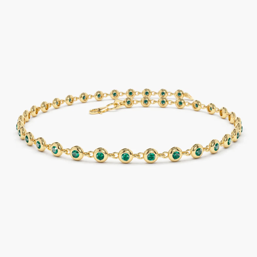 Solid Gold Bezel Set Emerald Tennis Necklace