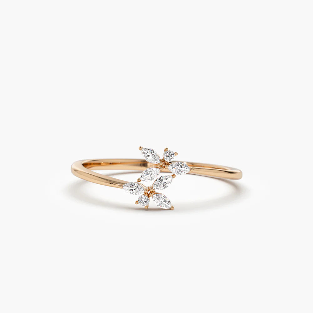 Solid Gold Marquise Diamond Trendy Stackable Ring