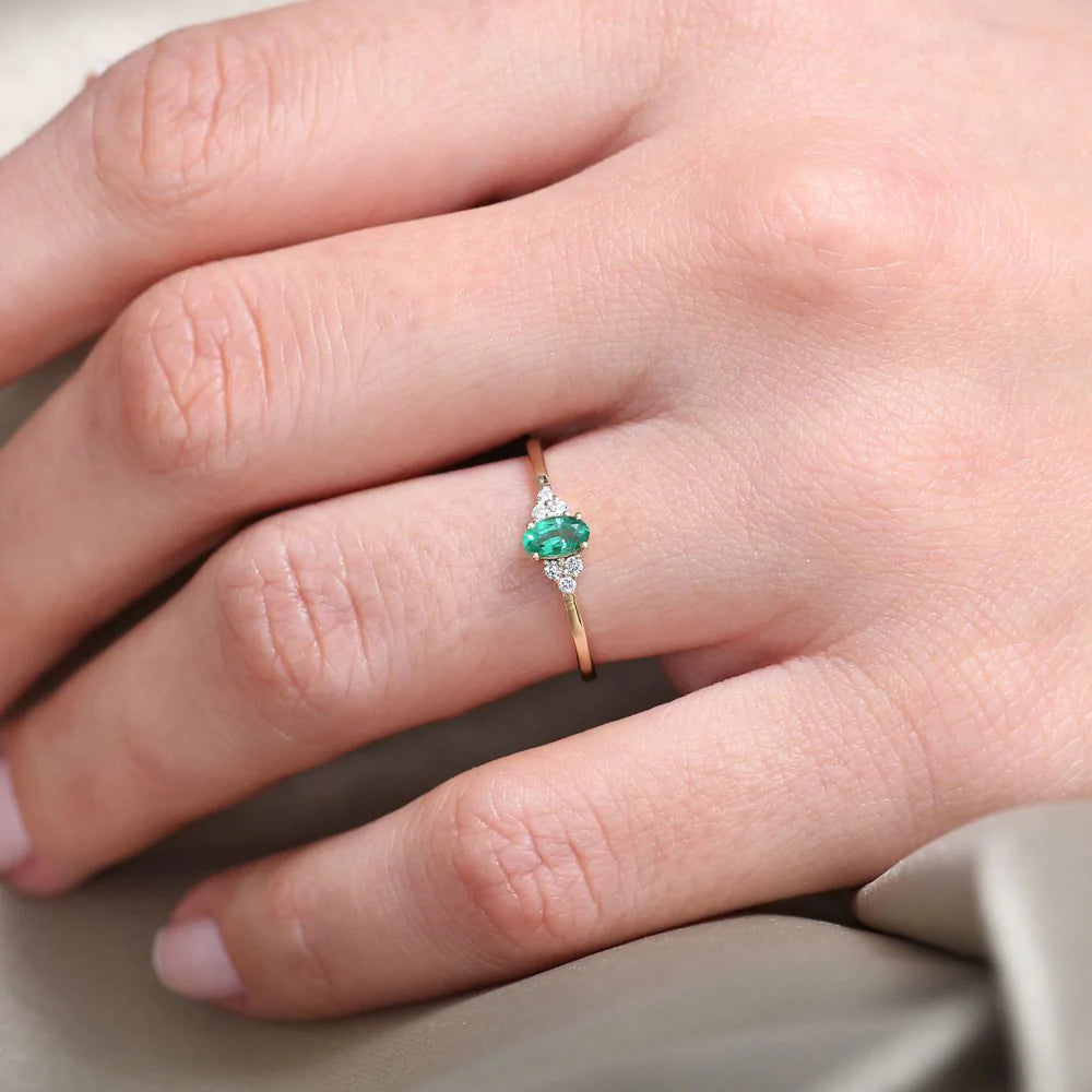 Solid Gold Oval Emerald and Diamond Ring (FB12DD)
