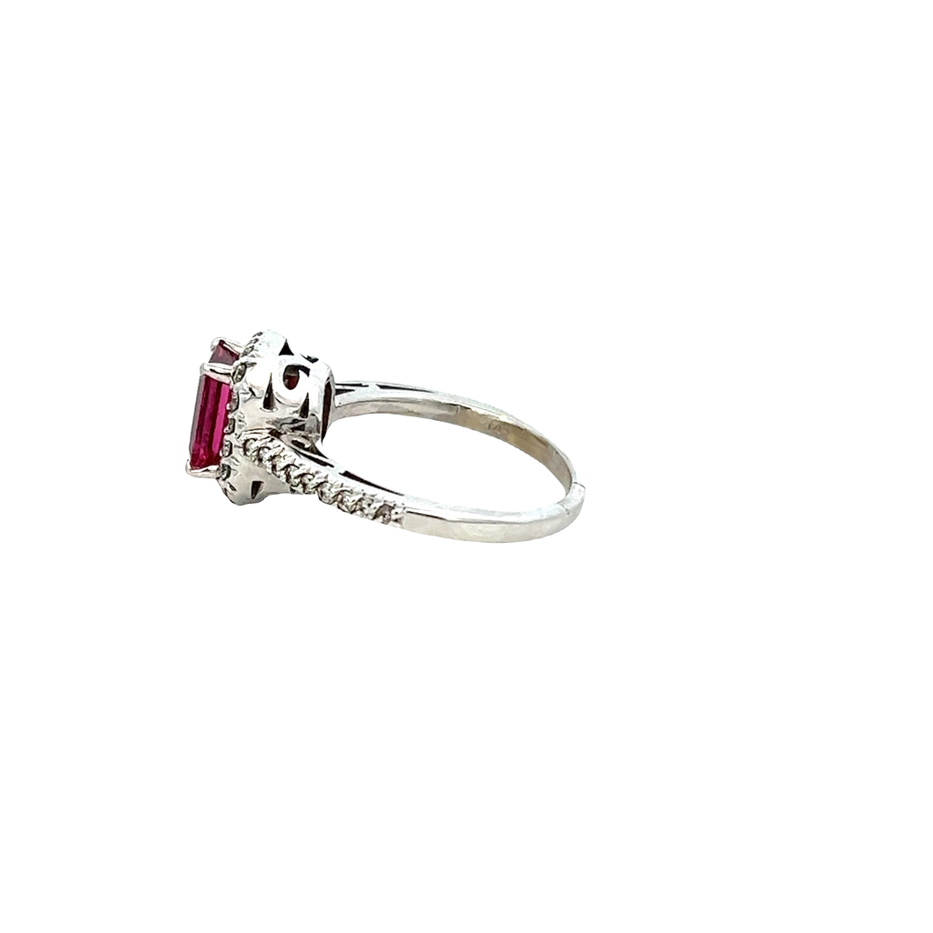 Solid Gold Rectangular Cut Pink Tourmaline an Diamond Ring