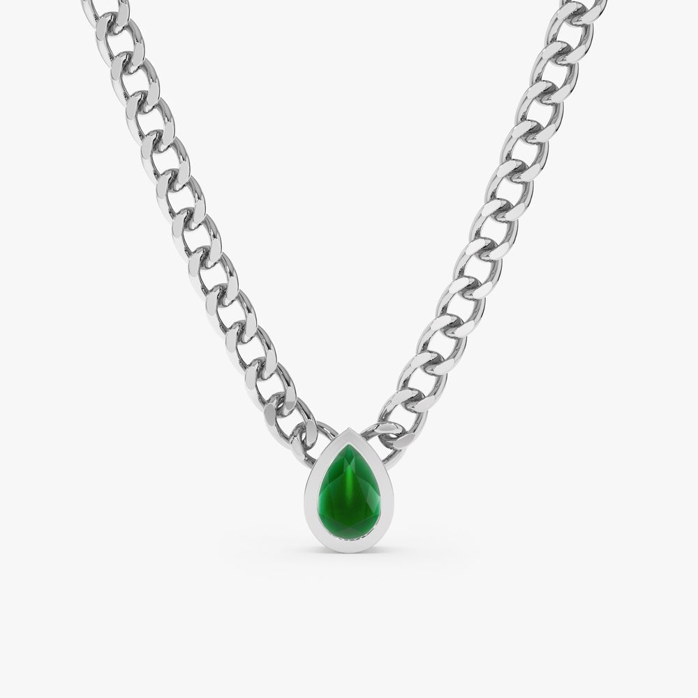 Solid Gold Pear Cut Emerald Chain (642EF0)