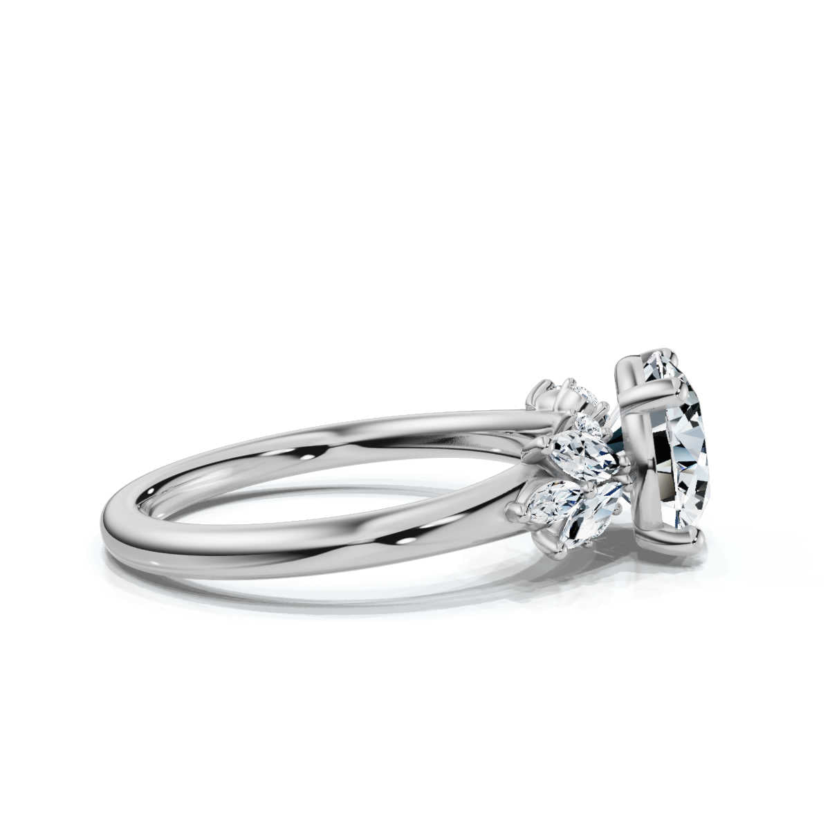 Solid Gold Marquise & Round Shape Lab Grown Diamond Engagement Ring