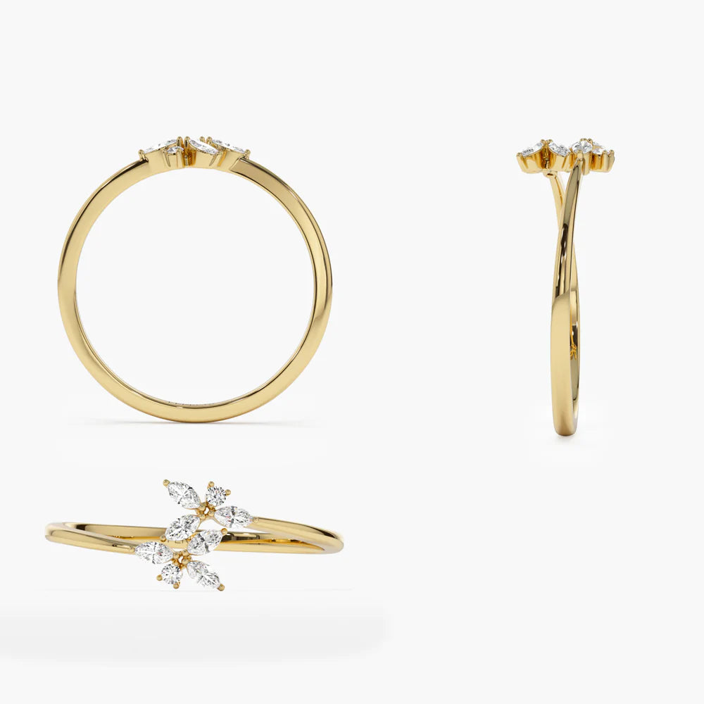 Solid Gold Marquise Diamond Trendy Stackable Ring