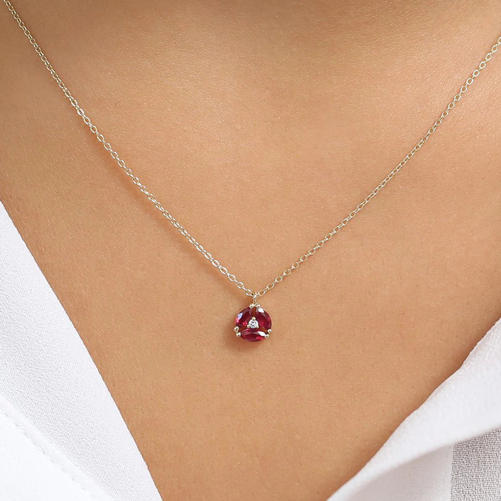 Solid Gold Marquise Ruby Cluster Necklace