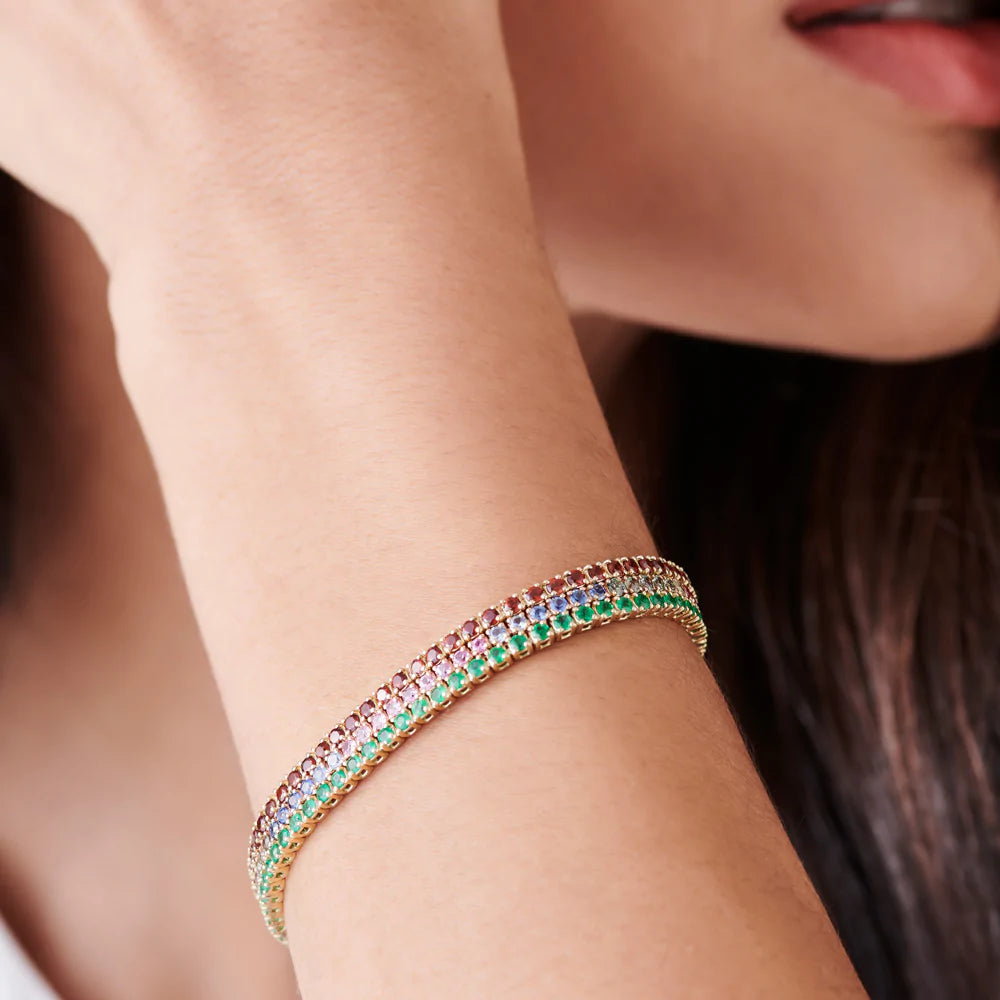 Solid Gold Prong Setting Turquoise Tennis Bracelet