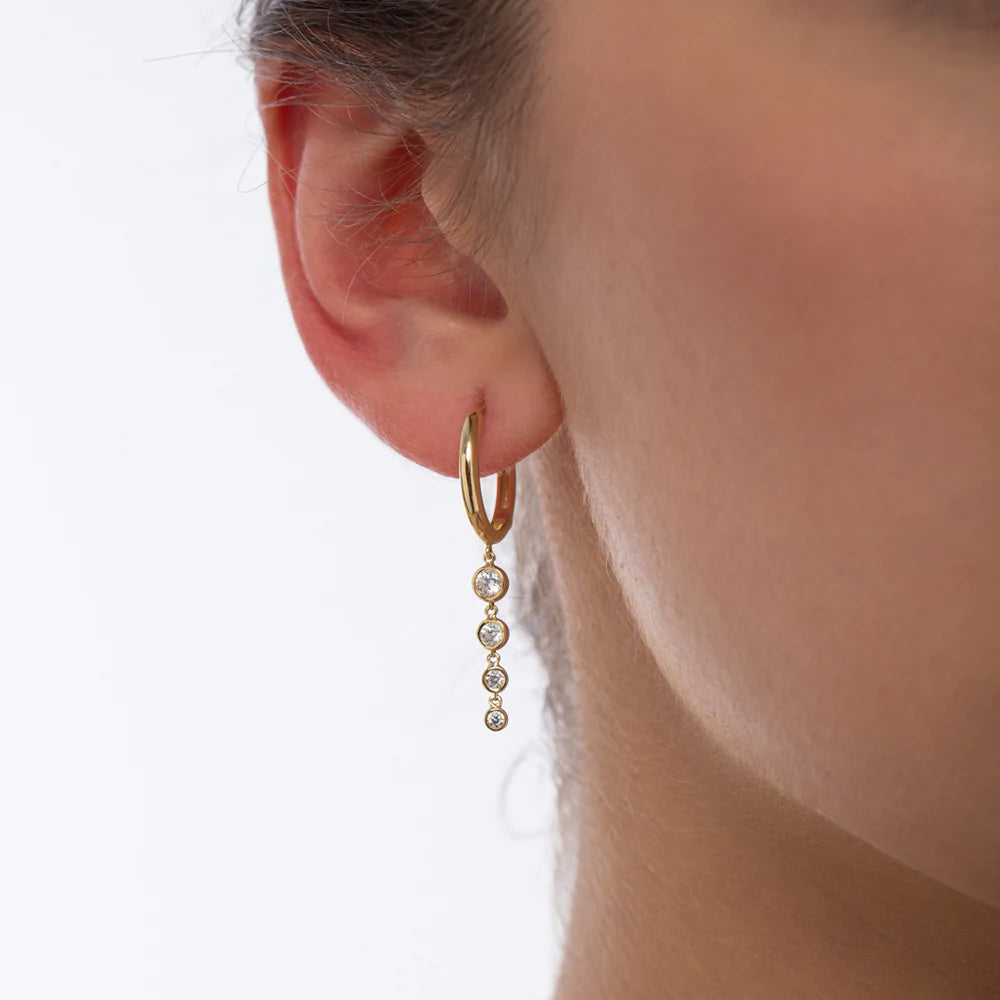 Solid Gold Dangling Diamond Drop Earrings