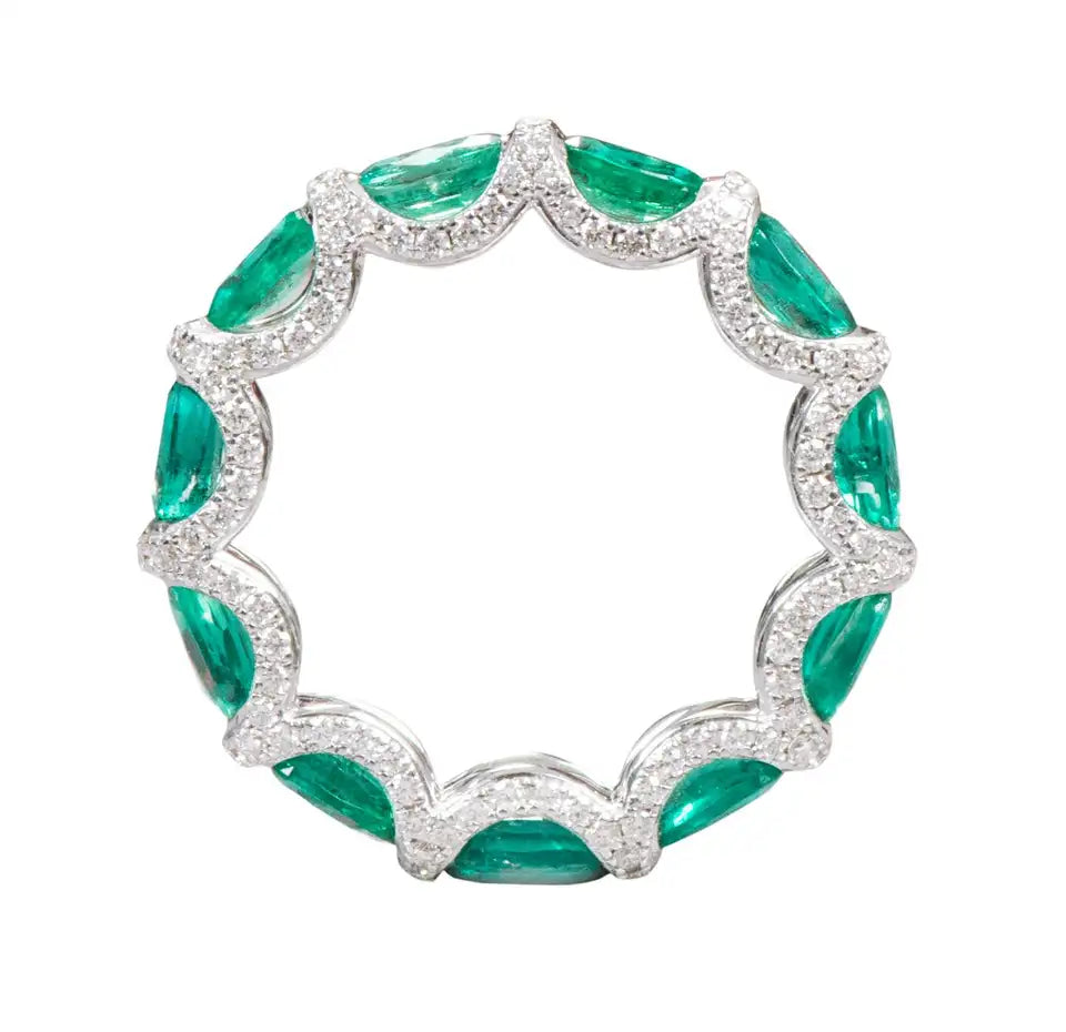 Solid Gold Natural Emerald and Diamond Eternity Band