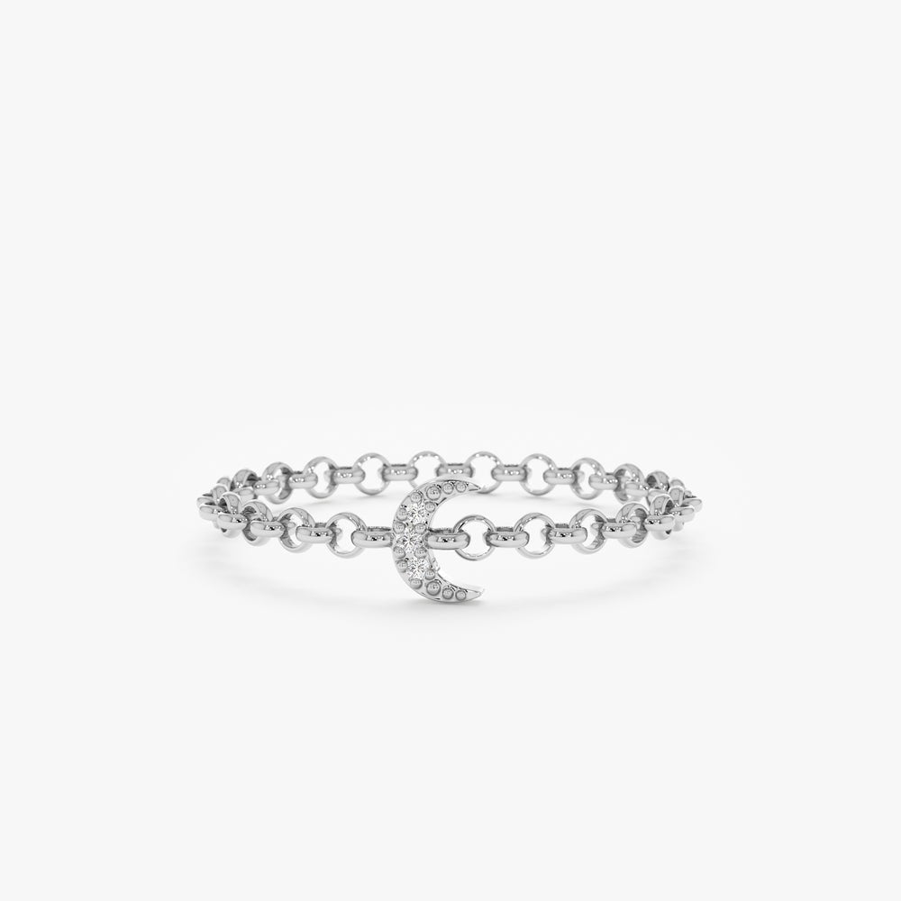 Solid Gold Diamond Moon Chain Ring