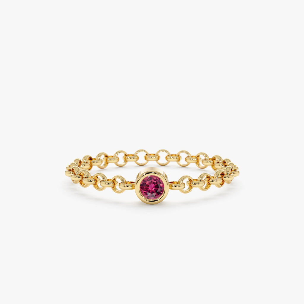 Solid Gold Pink Tourmaline Chain Ring (553278)