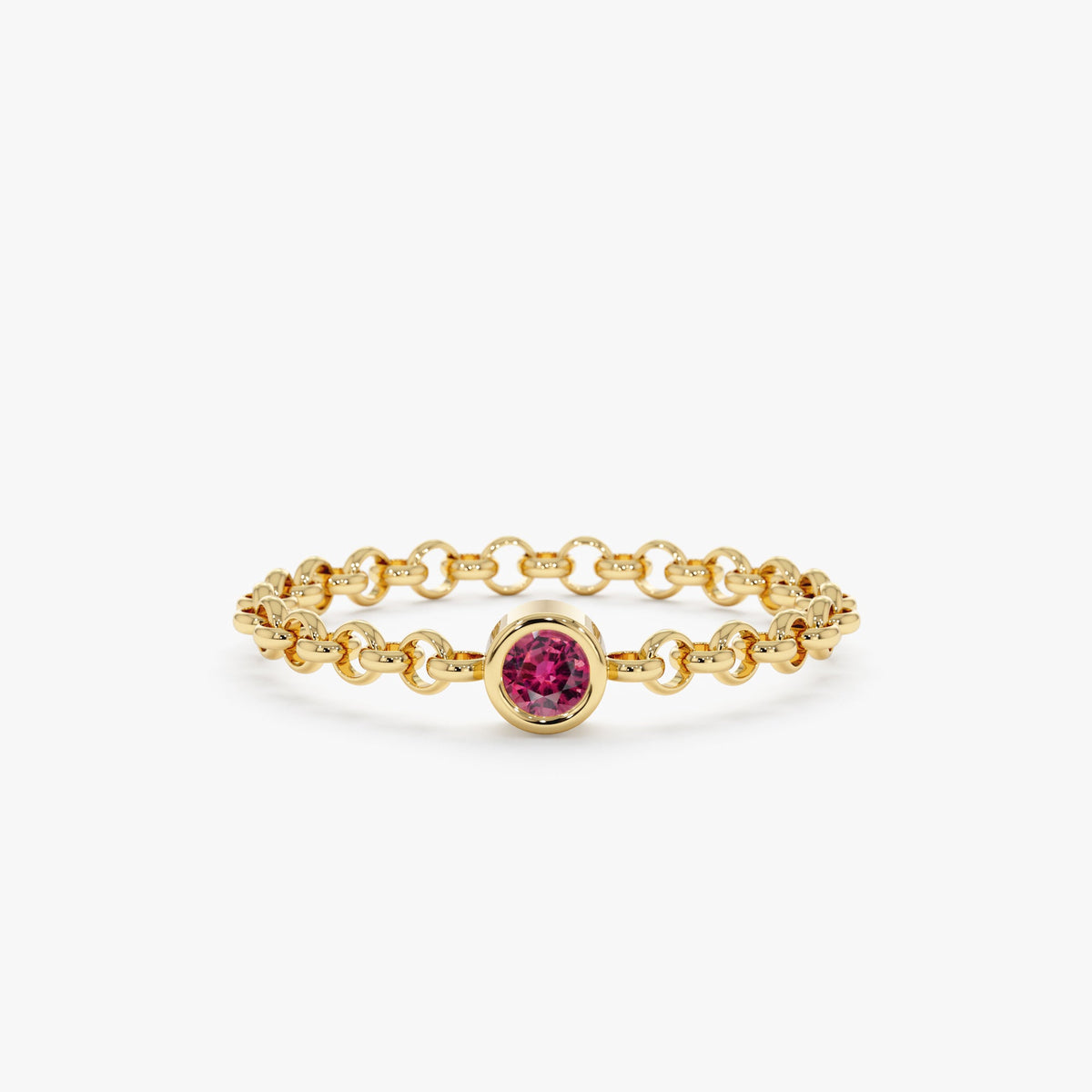 Solid Gold Pink Tourmaline Chain Ring (553278)