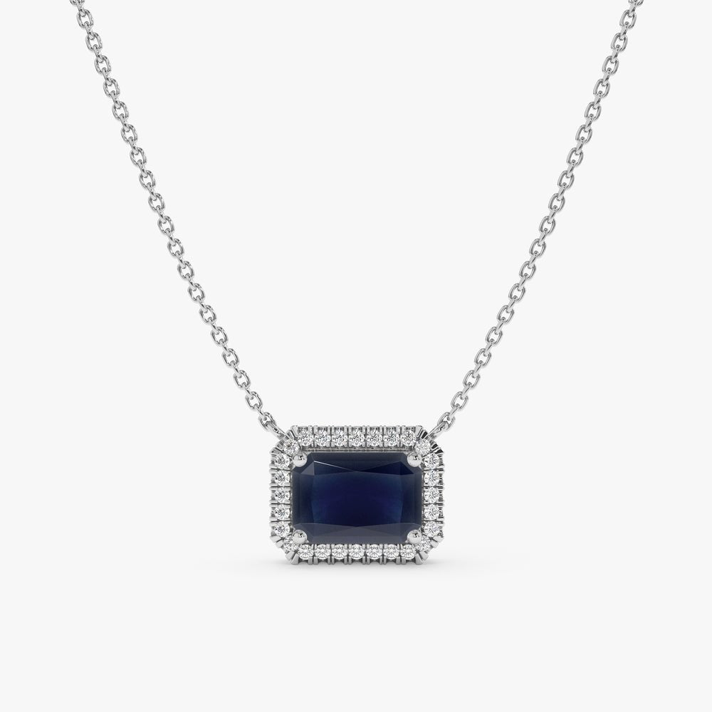 Solid Gold Blue Sapphire Diamond Necklace (B6BC3D)