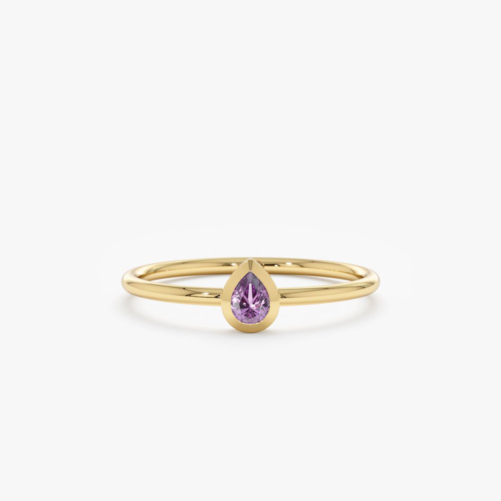 Solid Gold Amethyst Pear Ring