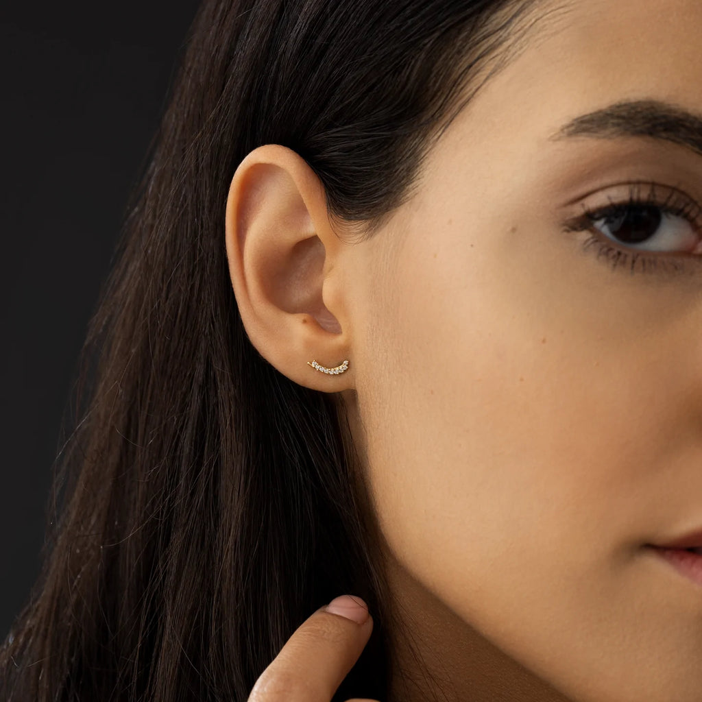 Solid Gold Overlap Curve Diamond Studs