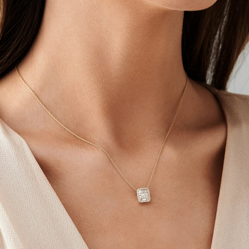 Solid Gold Unique Baguette Natural Diamond Statement Necklace