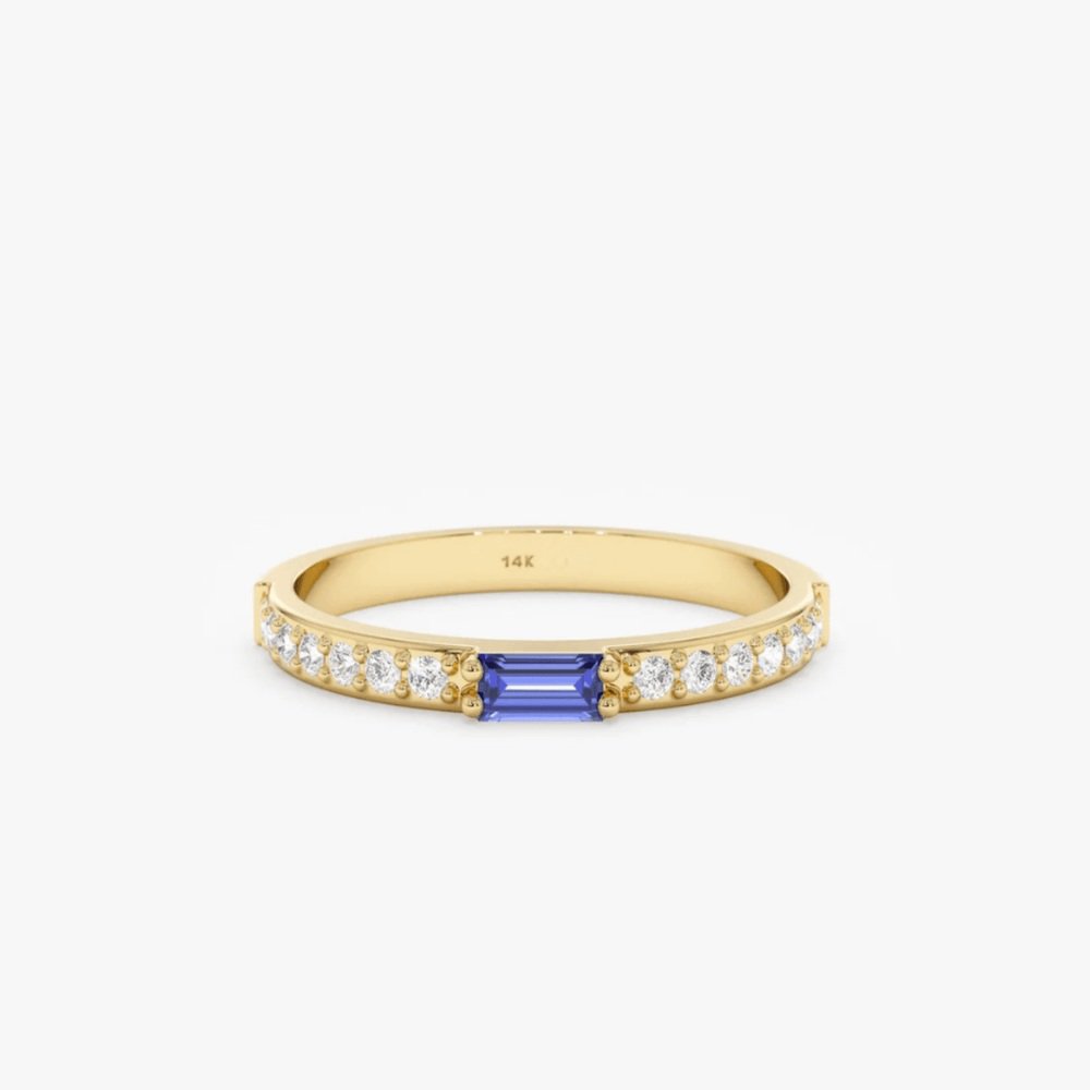 Solid Gold Diamond and Baguette Tanzanite Ring