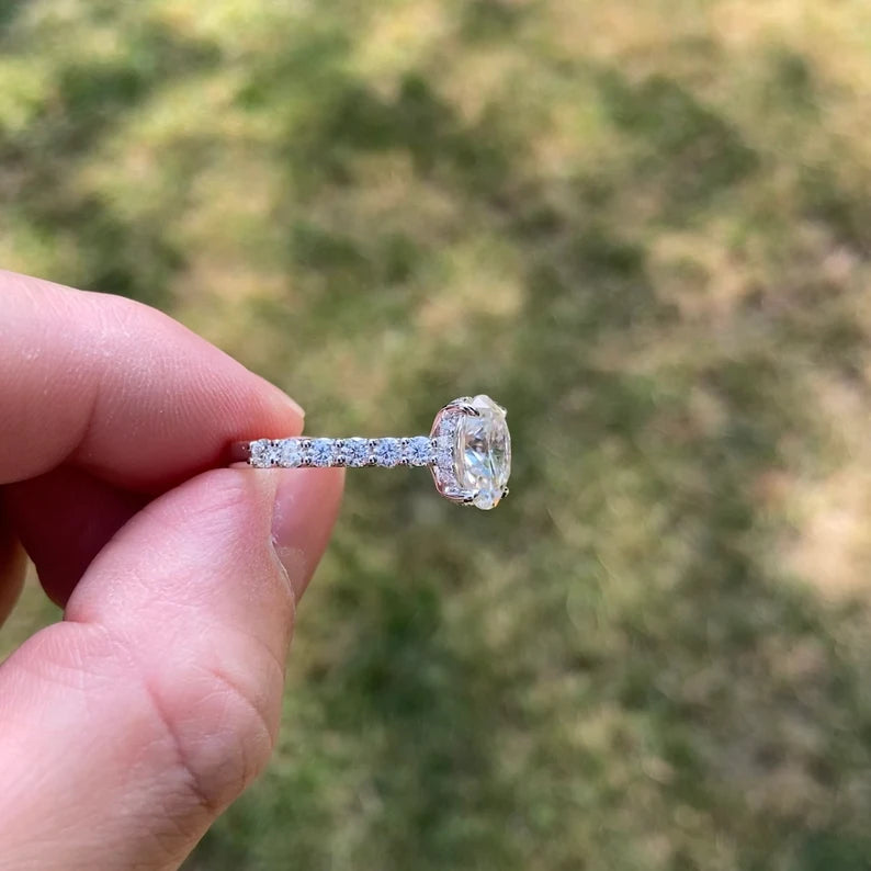 Solid Gold 3 Carat Brilliant Oval Cut Moissanite Pave Engagement Ring
